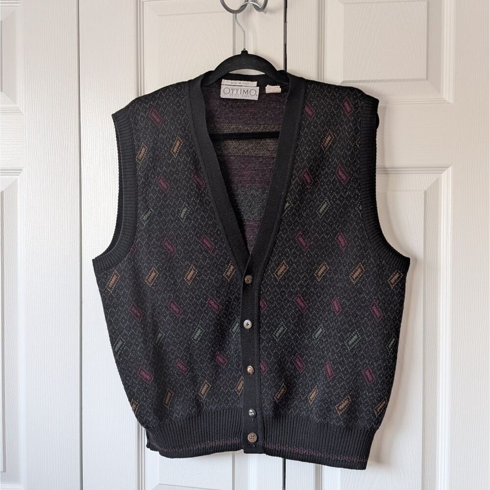 Vintage Ottimo Sweater Vest Mens Italy Wool Blend Button Front Classic Grandpa L
